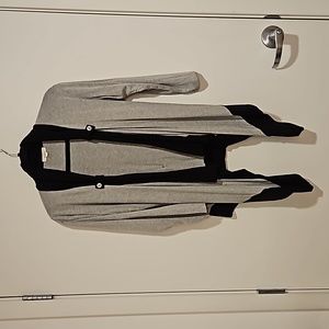 ECOSKIN gray black trim details open front cardigan Small EUC Office Travel